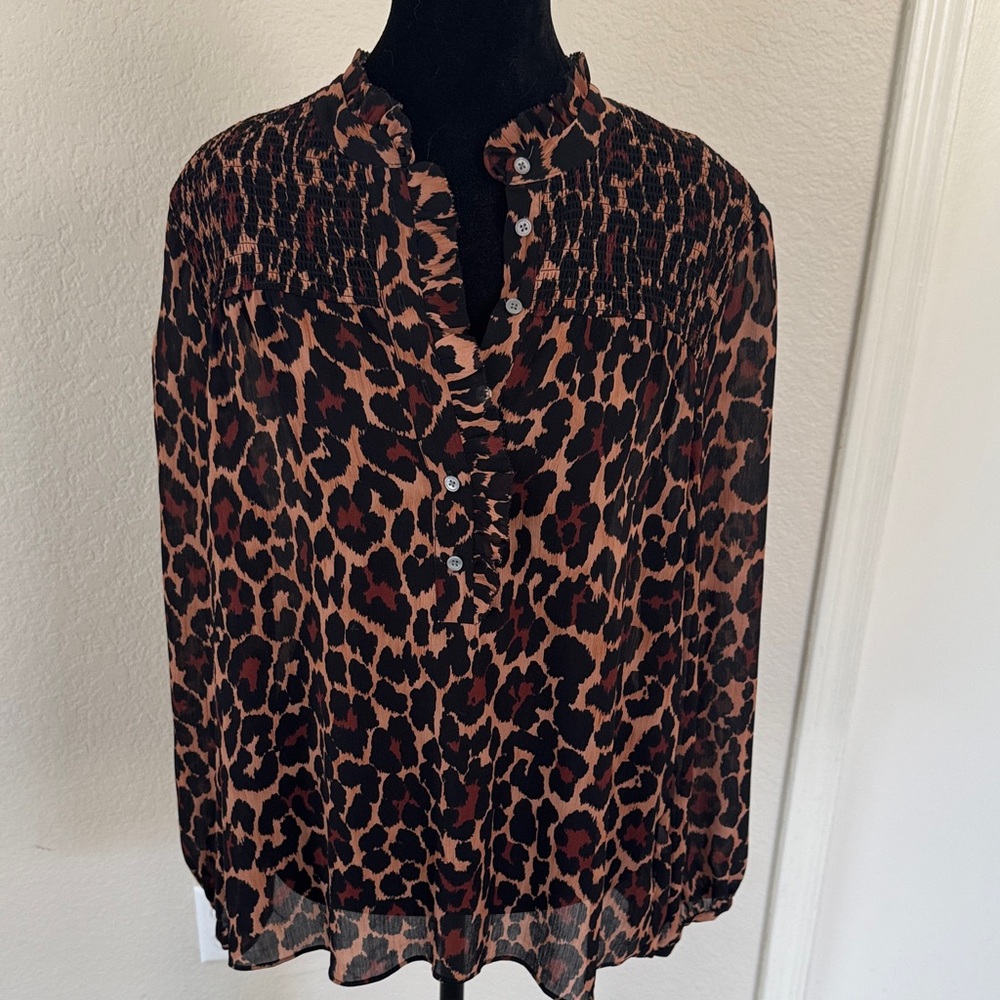 J. Crew Leopard Print Blouse - Black and Brown